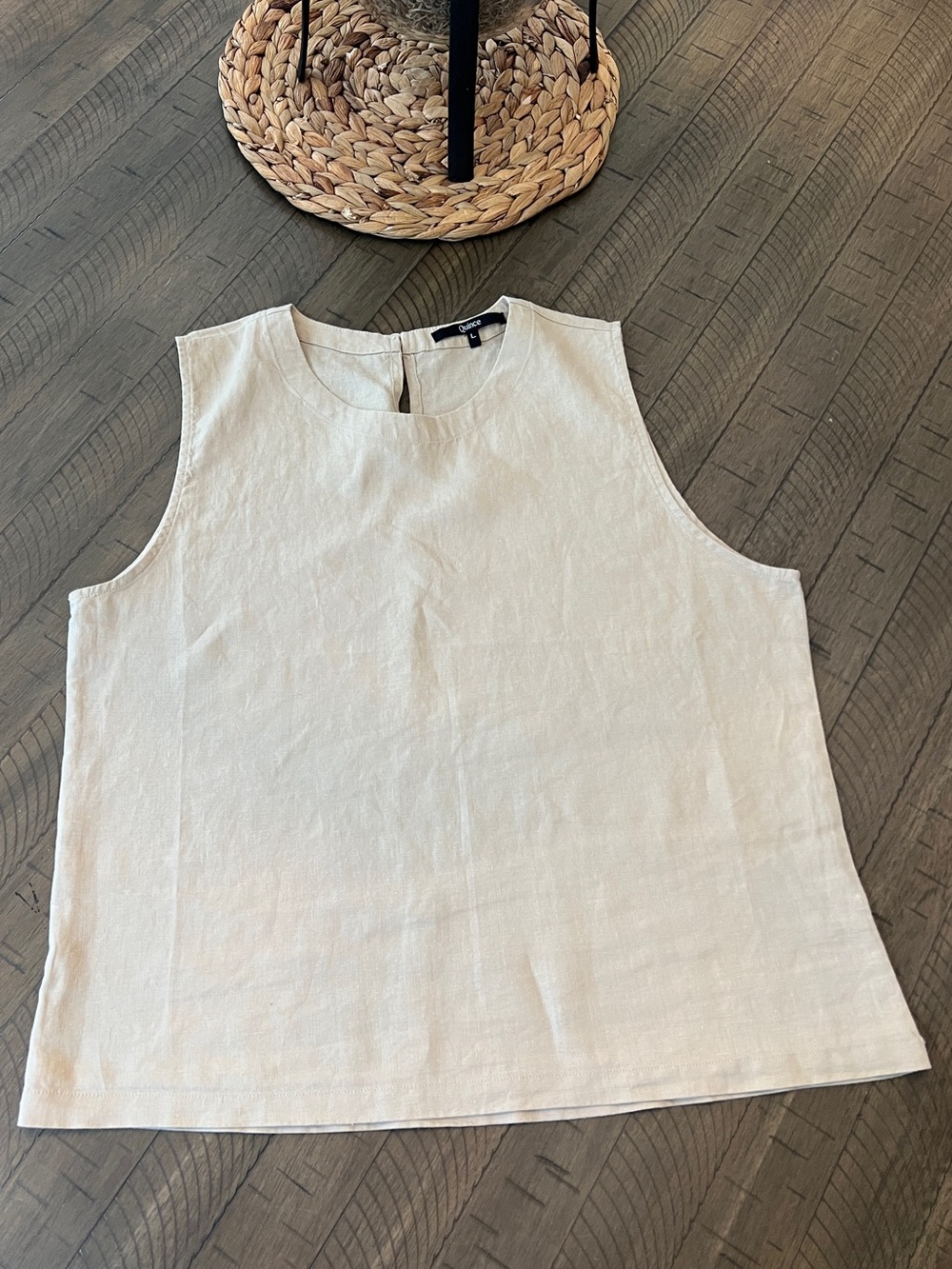 Quince 100% Linen Sleeveless Shell Top in Cream/Beige Sz L LIKE NEW